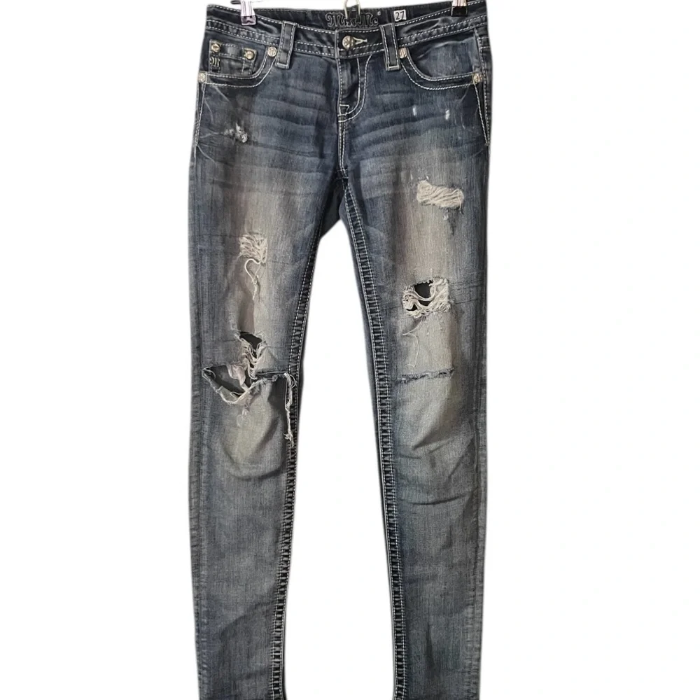Miss Me Blue Skinny Jeans with‎ Distressed Detailing